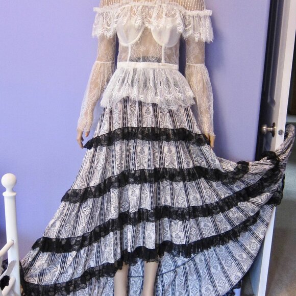 A STEP IN TIME LIP SERVICE PUNK STEAMPUNK GOTH VICTORIA PRINT FULL MAXI SKIRT - Picture 1 of 10